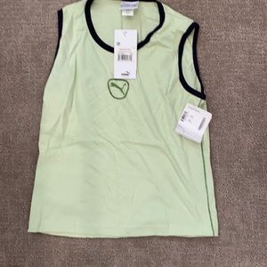 Sage green tank with navy trim